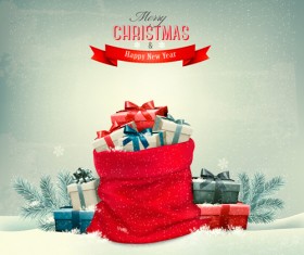 Christmas with naw year and gift box vectors 01