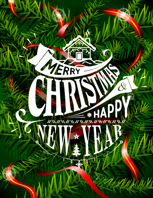 Christmas with pine background vector 02