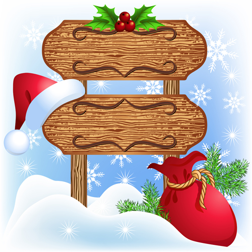 Christmas wooden billboard vector design 01