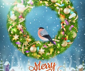 Christmas wreath with winter background vector