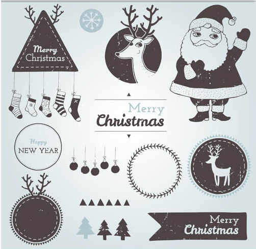 Christmas labels with baubles vintage vector