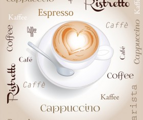 Coffee heart with wordart creative vector 01