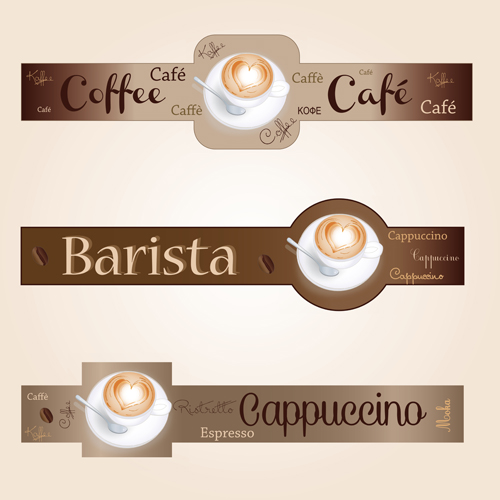 Coffee with cafe art banners vector 03