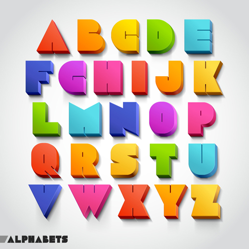 Colored 3D alphabets vectors material free download