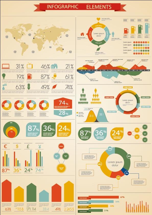 Colored business infographics elements vectors