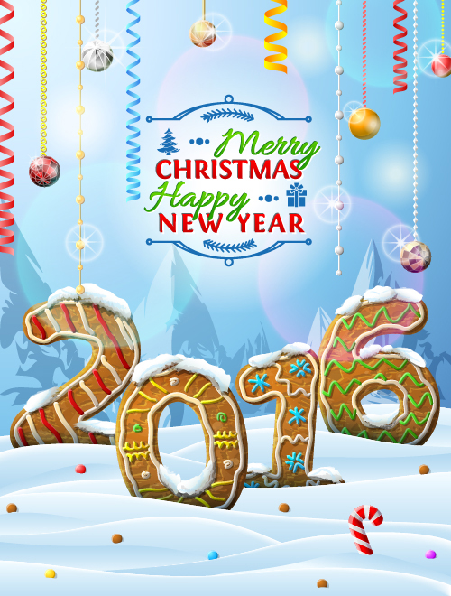 Creative 2016 christmas with new year vector design 05