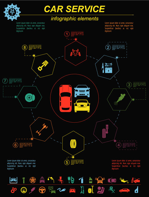 Creative car service infographics template vector 08