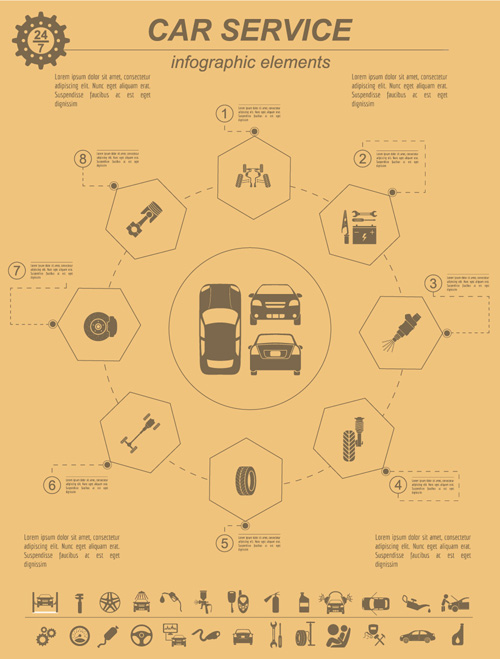 Creative car service infographics template vector 09