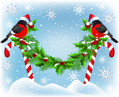 Cute bird with christmas background vector 02