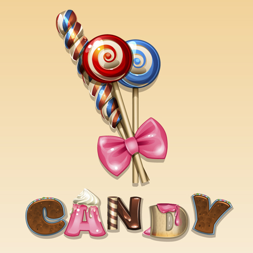 Cute candy with pink bow vector