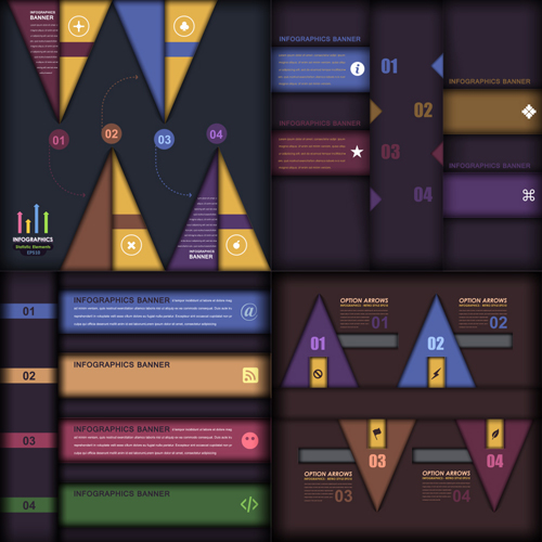 Dark color infographics business tamplate vector 01