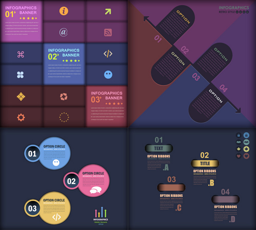 Dark color infographics business tamplate vector 04