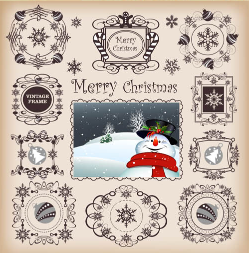 Christmas frames with cards vector set