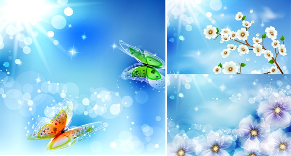 Sunlight with flower with butterflies background vector