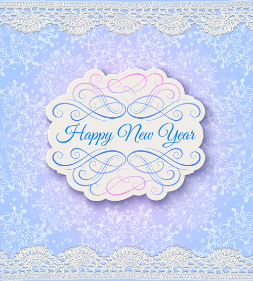 Elegant new year card with lace border vector 01