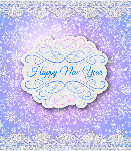 Elegant new year card with lace border vector 03