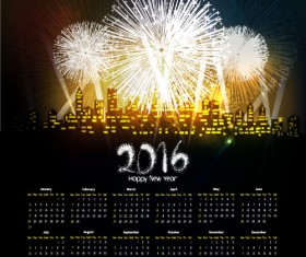 Fireworks with 2016 calendar vectors