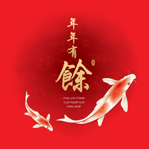 Fish every year with chinese new year vector 01
