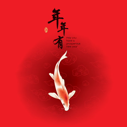 Fish every year with chinese new year vector 02