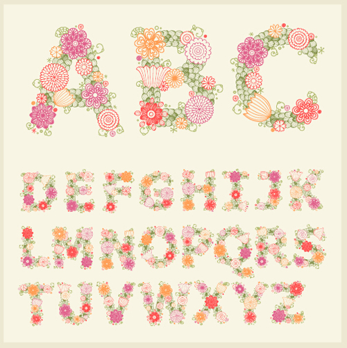 Flower alphabets letters vectors 01