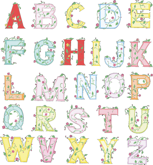 Flower alphabets letters vectors 03