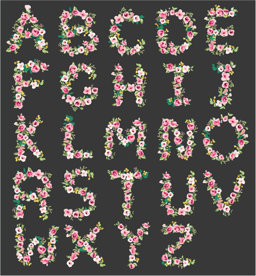 Flower alphabets letters vectors 04