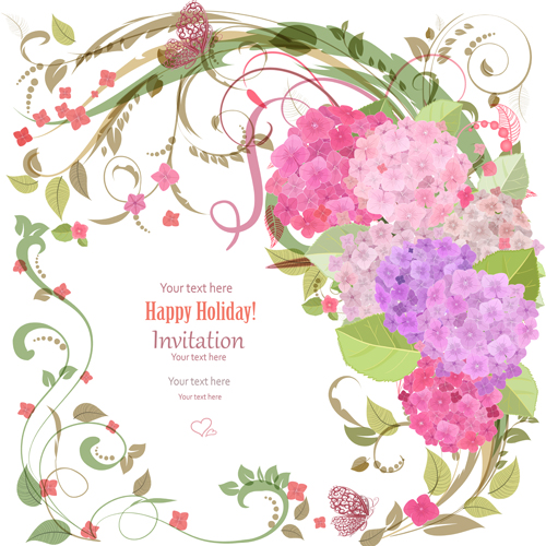Flower holiday invitation cards vectors 01