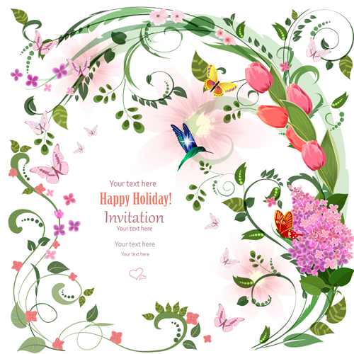 Flower holiday invitation cards vectors 02