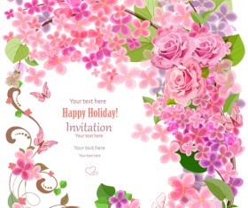 Flower holiday invitation cards vectors 04