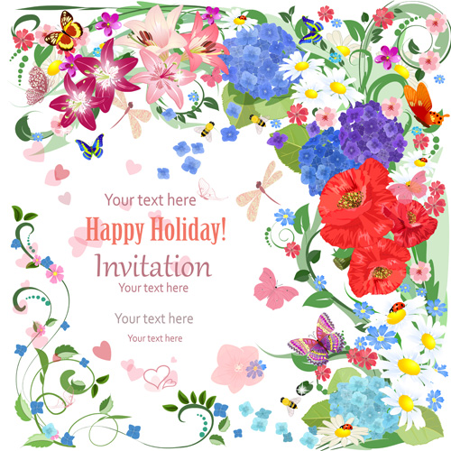 Flower holiday invitation cards vectors 07