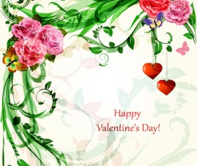 Flower valentine day cards vector 01