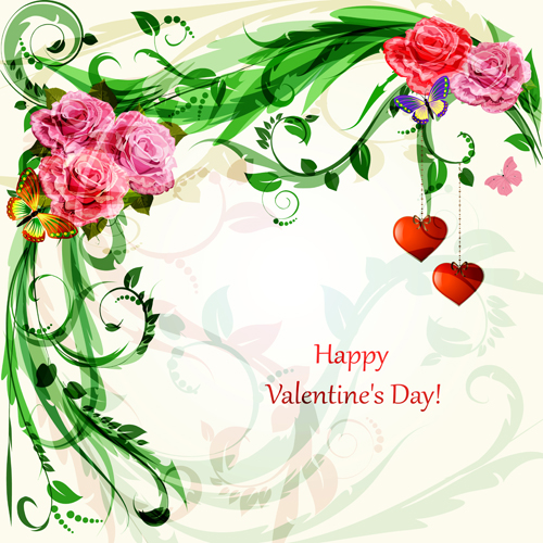 Flower valentine day cards vector 01