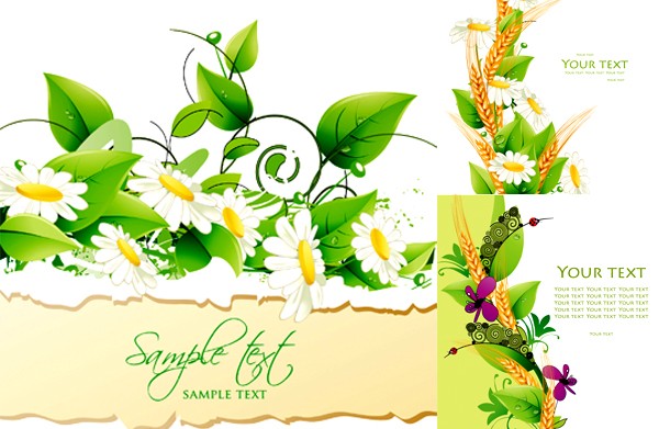Flowers with green leaves background vector