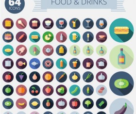 Food with drink long shadow icons
