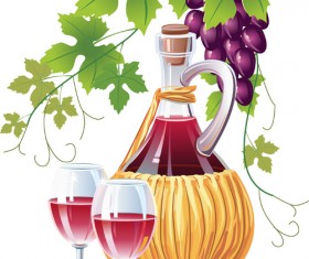 Fresh grapes with wine vector material