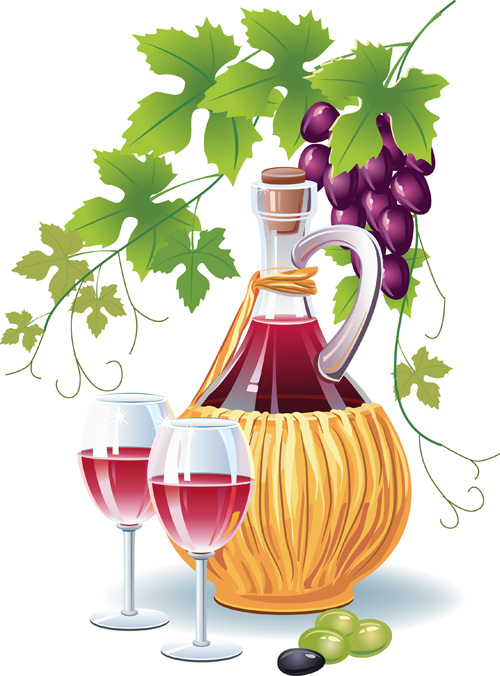 Fresh grapes with wine vector material