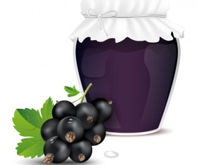 Fresh jam with Jar and fruits vector 01