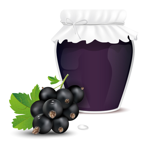 Fresh jam with Jar and fruits vector 01