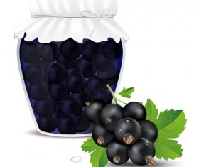 Fresh jam with Jar and fruits vector 02