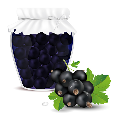 Fresh jam with Jar and fruits vector 02