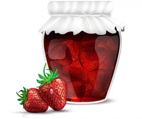 Fresh jam with Jar and fruits vector 05