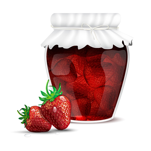 Fresh jam with Jar and fruits vector 05
