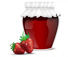 Fresh jam with Jar and fruits vector 06