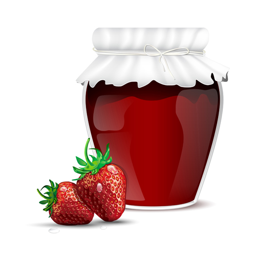 Fresh jam with Jar and fruits vector 06