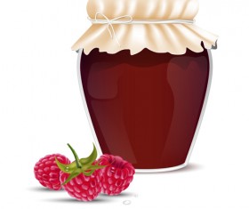 Fresh jam with Jar and fruits vector 07