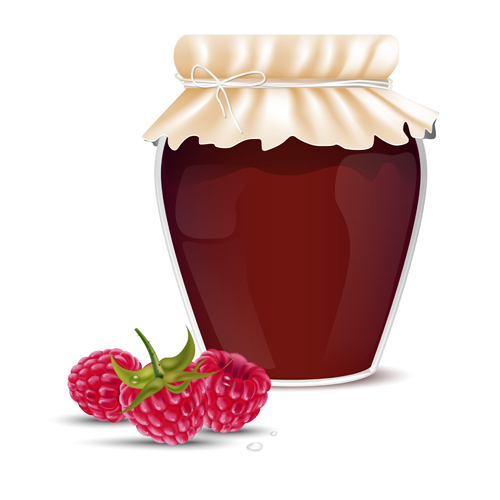 Fresh jam with Jar and fruits vector 07