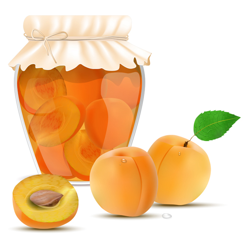 Fresh jam with Jar and fruits vector 09