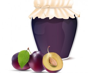 Fresh jam with Jar and fruits vector 10