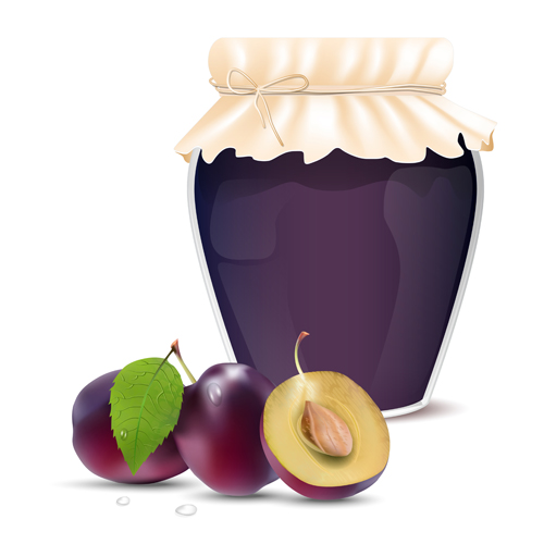 Fresh jam with Jar and fruits vector 10