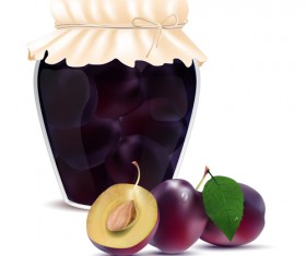 Fresh jam with Jar and fruits vector 11